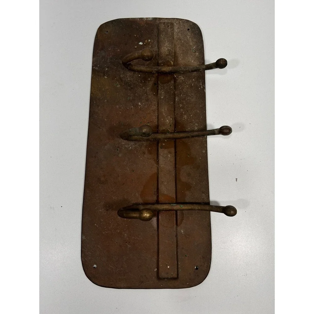 Vintage Antique Brass Wall Mount Coat Rack 3 Hook Industrial Entryway Mudroom